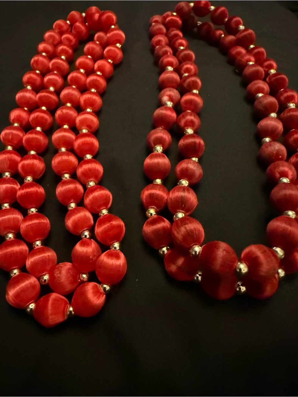 Elegant Red Satin Bead Necklaces with Gold Accent Beads